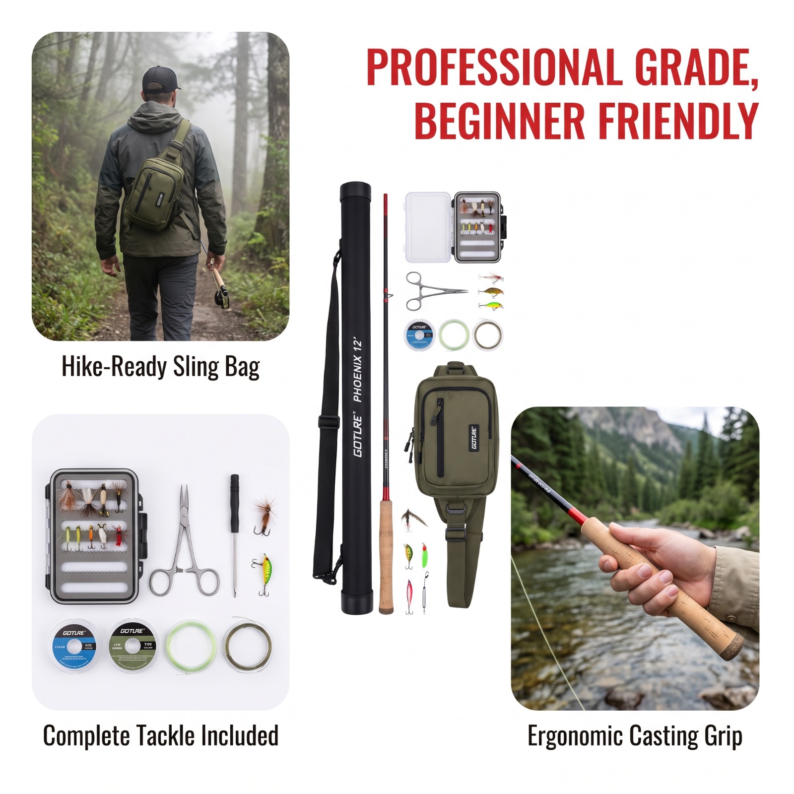 Fishing Rod Fly - Goture 12FT 3.6M Tenkara Fly Fishing