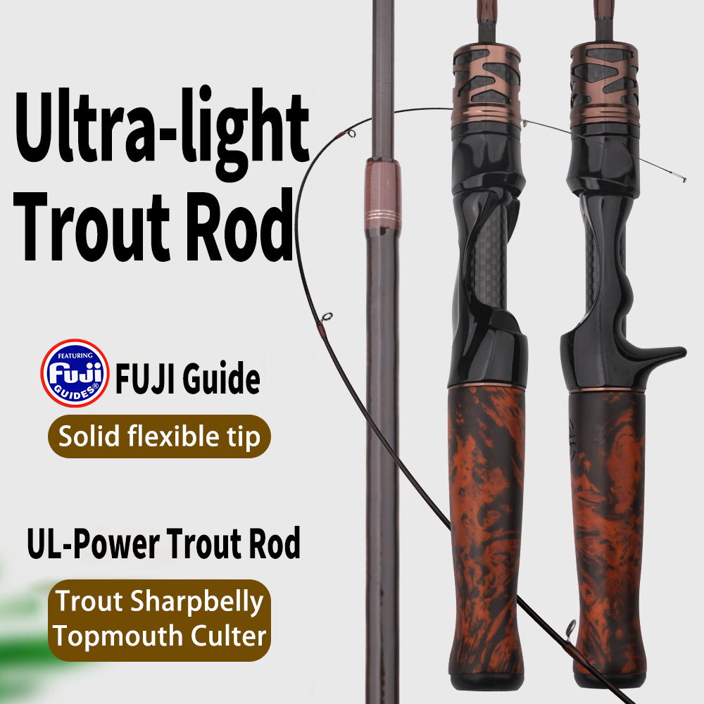 Fishing Rod Carbon Fiber - ROLLFISH Solid Wood Handle UL Trout